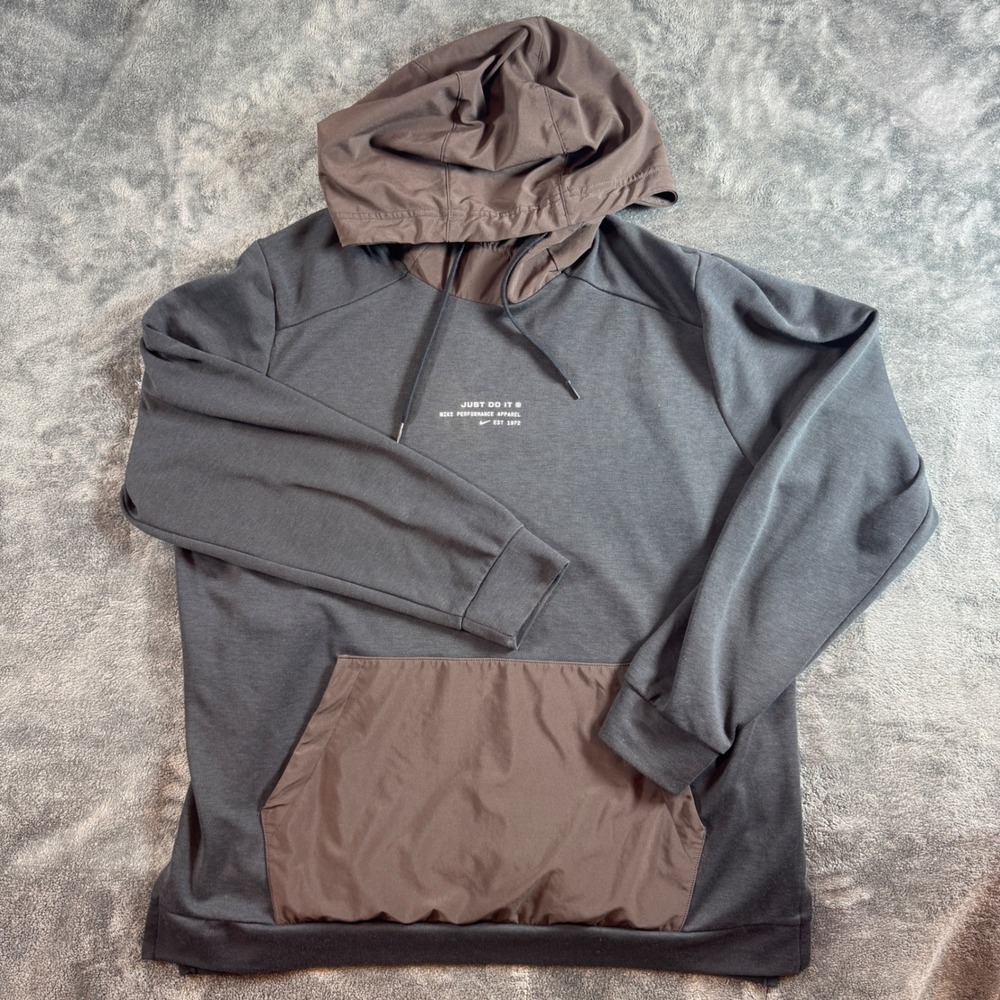 Nike Mens Grey Brown XL Just Do It Dri-FIT Performance Hoodie Sweatshirt